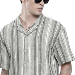 Men Relaxed Fit Striped Half Sleeves Cuban Collar Resort Wear Shirt-image-27