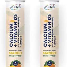 Puriteo Calcium & Vitamin D3 Effervescent Tablets For Men & Women | Supports Bone Health, Muscle Strength & Teeth Health | 15 Tablets(mango-flavour) pack of 2-image-50