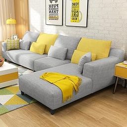 FURNY Mintoo 6 Seater Fabric Sectional RHS L Shape Sofa Set (Light Grey Color)-image-46