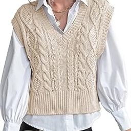 Women's Polyester Blend V Neck Sweater Vest Sleeveless Pullover Crop Sweater Vest, Beige, Medium-picture-28