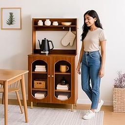 Rocco Stellar Multipurpose Storage Cabinet for Living Room, Kitchen, Office, Sideboard (Teak Brown, Medium Size with Upper Shelf)-image-9
