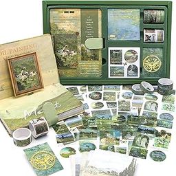 ATIRAMANIYA Large Aesthetic Scrapbook Journaling Kit,Vintage Oil Painting Notebook Scrapbooking Supplies,Art Stickers for Junk Bullet Journals,Daily Planner DIY Craft Decor Gifts (Green)-picture-28