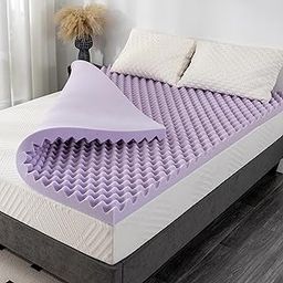 2 Inch Egg Crate Queen Memory Foam Mattress Topper, Lavender Scent Gel Infused Foam Mattress Topper for Pressure Relief, CertiPUR-US Certified Queen Bed Topper, Purple, 60"×80"-2