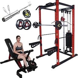 Gamma Fitness Power Squat Rack PR-22 Luxury Combo with Olympic 7 Feet Barbell, Adjustable Bench MB-400 & Rubber Coated Weight Plates (100 Kg)-picture-4