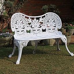 Art & Abode Regalia Series Cast Aluminium Furniture | 3-Seater Patio Bench for Garden, Balcony, Bistro Rooftop, & Dining | Durable White Bench-image-66