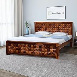 MoonWooden Solid Sheesham Wood King Size Bed Without Storage for Living Room Bedroom Home Wooden Double Bed Cot Bed palang Furniture (Honey Finish)-image-117