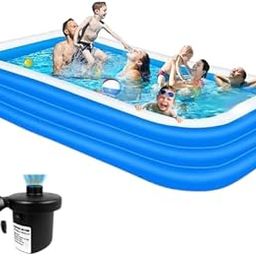 Feet Rectangular Inflatable Pool with Electric Pump Family Full-Sized Swimming Bathtub for Kids Outdoor Garden Summer Party boy and Girl-3