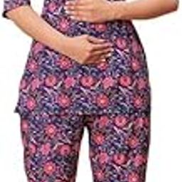 Cotton Maternity Feeding Kurti Pant Set | Floral Printed Nursing Kurta Pyjama Cord Set for Women | Comfortable Pregnancy Wear with Zippers-14