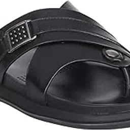 bellissimo Men's Leather Cross-Strap Thong Sandals with Decorative Buckle-picture-4