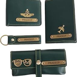 Personalized All-in-One Combo Gift for Men, 4 Pieces Set Green Color Customized Wallet for Men, Key Chain, Spec Cover, and Passport Cover with Name and Charm - Birthday Gift for Men-picture-18