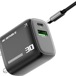 Nu Republic Cybotron 30W Dual Port Gan Superfast Wall Charger, USB & Type C Port with QC & PD Technology Compatible with MacBook & Type-C Laptop Charging, iPhone with Type-C to Type-C Cable (Black)-0