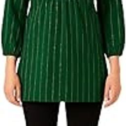 Women's Cotton Tunic Top with Gold Lurex Stripes, Embroidered Yoke, 3/4 Sleeves-image-2