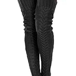 Women's Cable Knitted Boot Socks Thigh High Socks Extra Long Winter Thick Stockings Over Knee Leg Warmers Fuzzy 2024, Black, One Size, Black, One Size-image-57