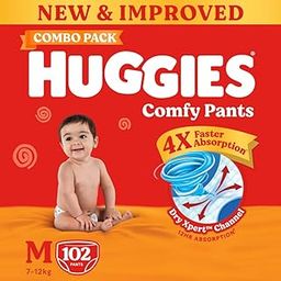 Huggies Comfy Pants Baby Diaper, Medium (M) Size (7-12 Kgs), Pack of 102-4