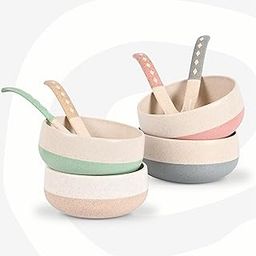 Eha Earth-Friendly Soup Bowls with Spoons|250 ml|Made with Rice Husk Biocomposite|Microwave Safe Bowls for Kitchen|Serving Bowl Set of 4|Pastel, Multicolor-27