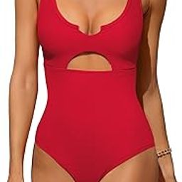 Ribbed One Piece Swimsuits for Women Cutout Scoop Neck Bathing Suit High Cut Padded Monokini-image-21