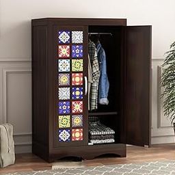 MANNAT ARTS Wooden 2 Door Wardrobe Organizer for Storage with 1 Shelves Storage & Hanging Space - Sheesham Wood Cupboard for Bedroom - Wooden Almirah Organizer for Clothes Storage (Design 1)-image-81
