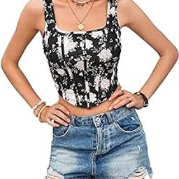 Shine N Show Women's Floral Corset Tank Top, Printed, Sleeveless Crop Top-image-71