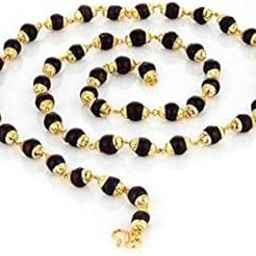 Original Black Cap Rudraksha Mala 5 Mukhi Mala Gold Plated Caps for Men Women Gold-Plated Plated Brass, Wood Chain-image-44