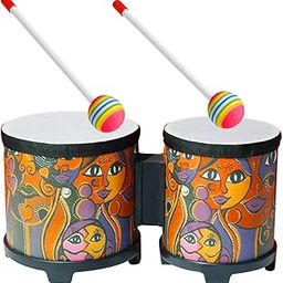 5'' and 6'' Bongo Drum Set with Wood Drumsticks for Girls Boys Birthday Gift Face-image-82