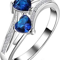 Rings for Women Valentines Special Dual Heart Ring Silver Plated Blue Crystal Ring for Women and Girls.-image-7