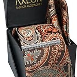 Tie for Men – Geometric Silk Neck Ties Set with Cufflinks Flower Pin, Pocket Square & Black Gift Box, Combo Necktie Sets for Office Wear, Formal Suits & Weddings (Copper Rust, NXSMX_178)-image-75
