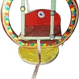 Decorative Krishna Jhula Swing, Red and Gold, Traditional Temple Decor with Multicolor Border-image-1