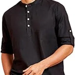 vastramay Men's Cotton Blend Short Kurta || Cotton Short Shirt Style Solid Kurta With Buttonhole Detailing || Ethnic Wear for Festivals, Weddings-picture-38