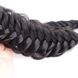Messy Wide 2 Strands Synthetic Hair Braided Headband Classic Chunky Plaited Braids Elastic Stretch Hairpiece Women Girl Beauty Boho accessory, 62g (Natural Black)-38