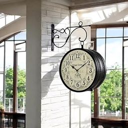 Vintage Clock Handcrafted Double Side Analog Wall Clock 1 Year Warranty / 65700-8-HH, Iron, 20x20 cm, Two Side Roman Number, black-image-74