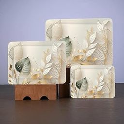 Dribble Melamine Serving Tray Set of 3 (Small [23cm(L) x17cm(W) x2.5cm(H)], Medium [31.5cm(L) x23.5cm(W) x2.5cm(H)], and Large [38cm(L) x27.5cm(W) x2.5cm(H)] Tray) Shape Rectangular, Design: Sparkle-17