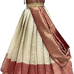 ARICO MART Women's Indian Traditional Kanjivaram Silk Pure Weaving Lehenga Choli Along With Dupatta And Blouse Piece, Half Saree (Unstitched)-image-71