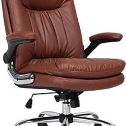 Mezonite Leatherette Office Chair | Brown High Back Ergonomic Home Office Executive Chair | High Back Desk Chair with Flip-Up Arms | Boss | Director Office Chair-13