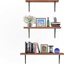 Mighty Home Floating Wall Shelf – Wooden Shelves with Black Metal Frame for Books, Plants & Decor | Modern Wall-Mounted Organizer for Home & Office | DIY | Color Brown (15x56,17x58 & 20x60 Cms)-image-34