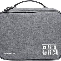 amazon basics Travel Organiser for Electronic Accessories, Flexible Padded Dividers, Waterproof, Foam Padding, For Cables, Chargers, Hard Disk, Power Bank (Grey)-49