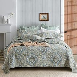 Autumn Dream Cotton Bedspread Quilt Sets, 3 Pieces Reversible Comforter Coverlet Sets, Classical Damask Paisley,King Size-image-42