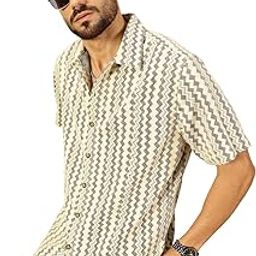 Mens Half Sleeves Cotton Blend Crochet Textured Shirt-image-21