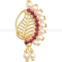 Vighnaharta Gold Plated Mayur Design with Pearls and AD stone Alloy Maharashtrian banu Nath Nathiya./ Nose Pin valentine day gift valentineday gift for her gift for him gift for women gift for women VFJ1026NTH-Press-image-9