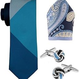 Solid Blue 100% Silk Necktie with Pocket Square and Cufflink Gift Set For Men-picture-28
