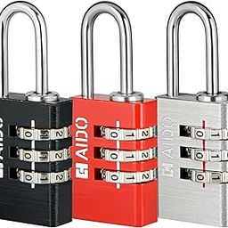AIDO 3 Digit Number Locks (Pack of 3) | 2 Year Warranty | 20mm Combination Padlocks for Luggage, Sports Bag, Tool Boxes & Lockers | Water-Resistant | Hardened Shackle| Red, Black, Silver-51