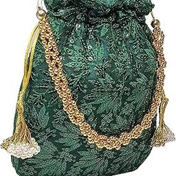 Women Floral Chikankari Embroidered Party Wedding Potli (Red) (Dark Green)-image-18