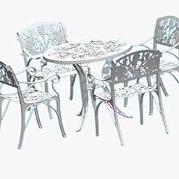Rupeshenterprises Garden Chair Table Cast Aluminium Garden Patio Seating Chair and Table Set for Balcony Outdoor Furniture with 1 Table and 4 Chairs Set (White)-image-63