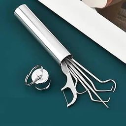 VIBRAL 7 in 1 Teeth Cleaning Tool Kit | Portable Toothpicks Pocket Set | Stainless Steel Dental Tools | Tooth Cleaning Tool with Holder for Outdoor Camping Travel Teeth Braces Cleaning Tools-15