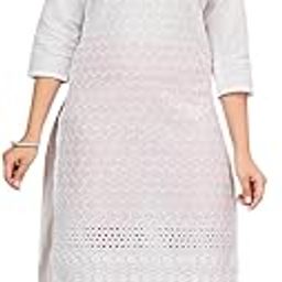 Girls White Colour Cotton Embroidery Kurti-image-39