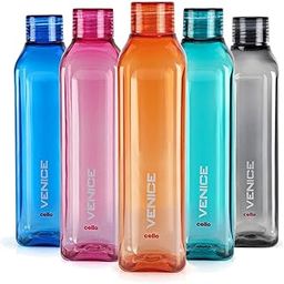CELLO Venice Plastic Water Bottle | Unbreakable and Hygienic | Perfect for staying hydrated at the school,college, work, gym and outdoor adventures Water Bottle | 1 Litre | Set of 5, Assorted-5