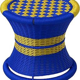 Trayli UrbanWeave™ Designer Mudda Stool – Blue & Yellow | Nylon Rassi | Metal Core | (33×33 cm)-image-2