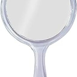 Silver Round Shape Acrylic Handheld Beauty Makeup Mirror Both Sides one Side Magnifier for Bathroom, Dressing Table/Shaving/Parlours/Salon and for Travel kit 10.5 inch x 6 inch-picture-41