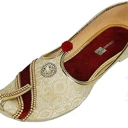 Men's Ethnic Golden and Maroon Wedding and Sherwani Jutti, Mojari-12