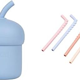 tudd Mini Sip | Spill-Proof Silicone Straw Cup for Kids | Blue with Sipper Straw Set | Reusable Silicone Bendy Straws for Kids with Brush | Safe & Easy Clean-image-47