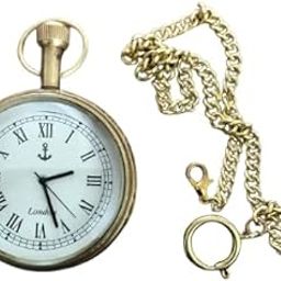 Brass Pocket Watch – Antique Style Round Pocket Clock with Roman Numeral Dial and Chain, Classic Vintage Timepiece-image-53